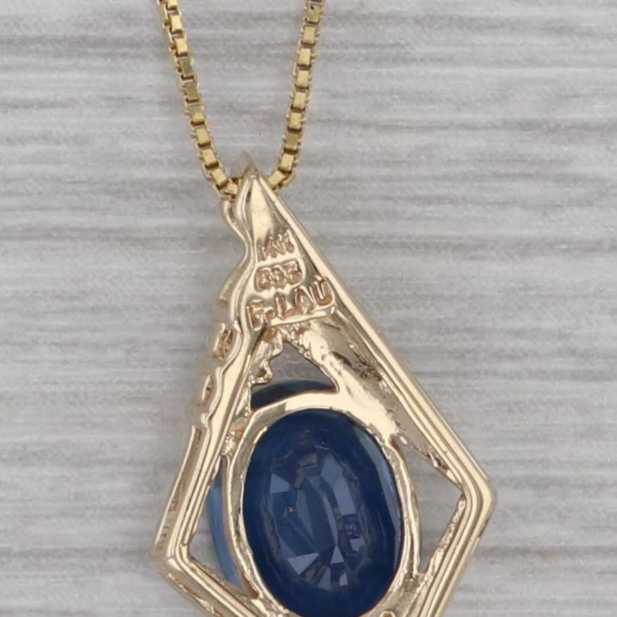 1.43ctw Blue Sapphire Diamond Pendant 14k Yellow Gold 18