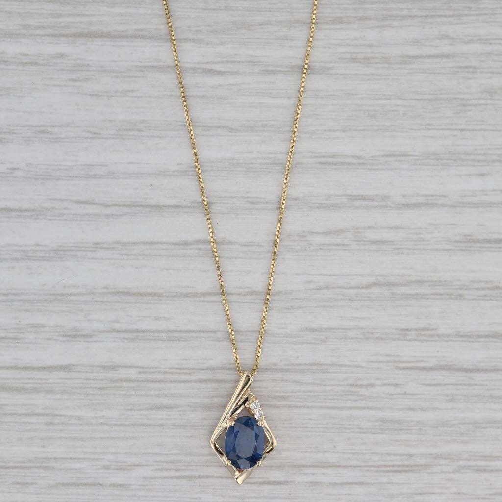 Women's or Men's 1.43ctw Blue Sapphire Diamond Pendant 14k Yellow Gold 18