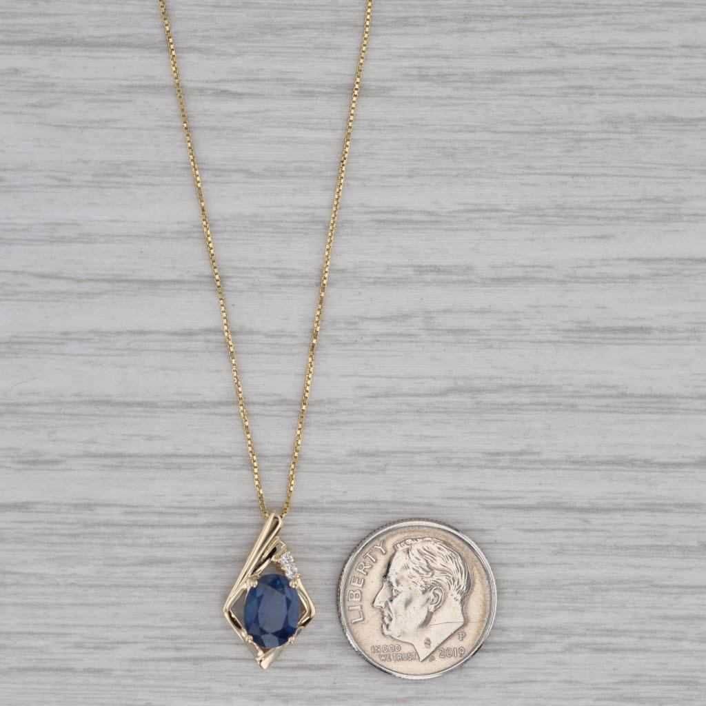 1.43ctw Blue Sapphire Diamond Pendant 14k Yellow Gold 18