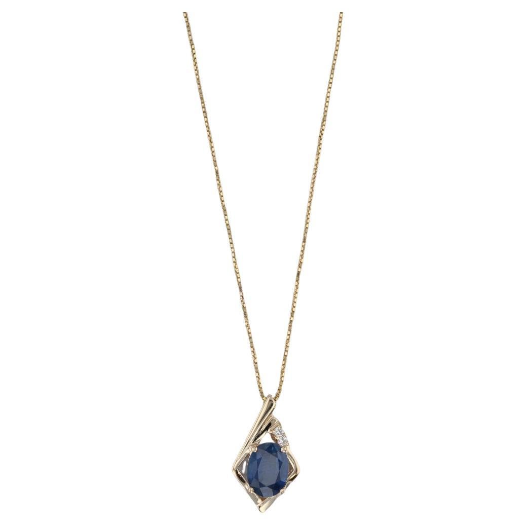 1.43ctw Blue Sapphire Diamond Pendant 14k Yellow Gold 18" Box Chain For Sale