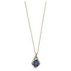 1.43ctw Blue Sapphire Diamond Pendant 14k Yellow Gold 18" Box Chain