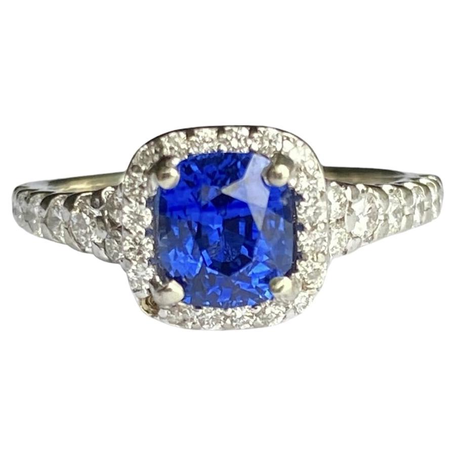 1.43ctw Blue Sapphire & Diamond Ring 14K White Gold 2.2G For Sale