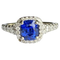 1.43ctw Blue Sapphire & Diamond Ring 14K White Gold 2.2G