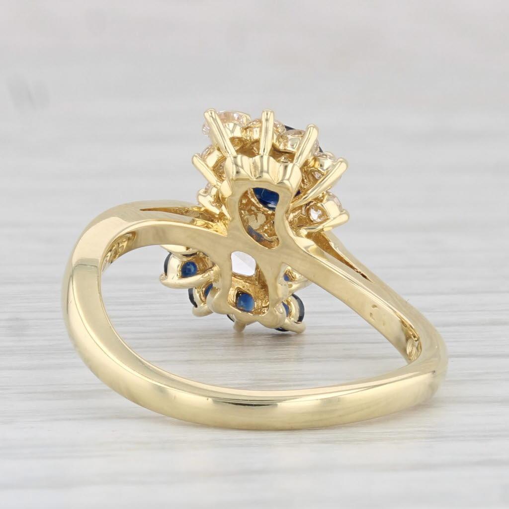 1.43ctw Diamond Blue Sapphire Bypass Ring 18k Yellow Gold Size 6.25 For Sale 5