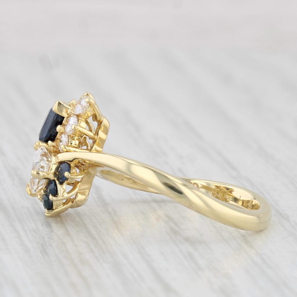 1.43ctw Diamond Blue Sapphire Bypass Ring 18k Yellow Gold Size 6.25 For Sale 7