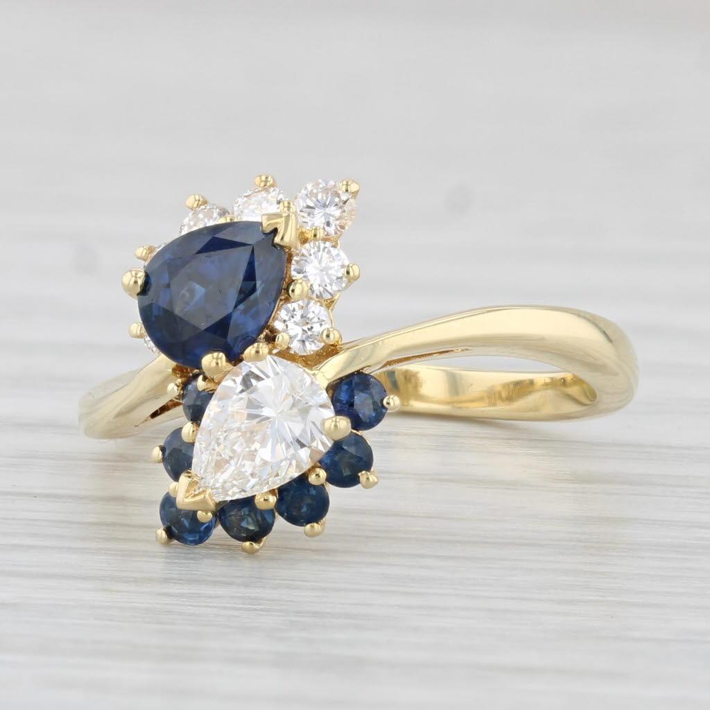 1.43ctw Diamond Blue Sapphire Bypass Ring 18k Yellow Gold Size 6.25 For Sale 10