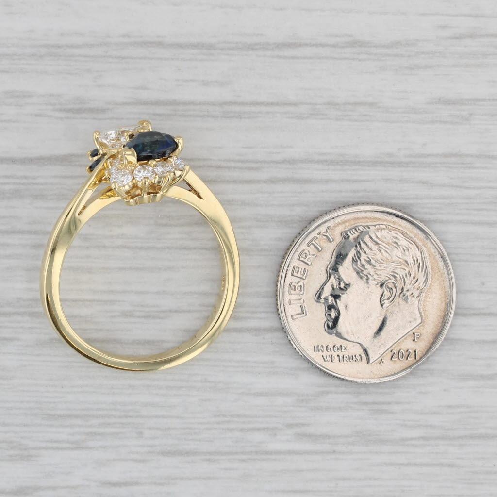 1.43ctw Diamond Blue Sapphire Bypass Ring 18k Yellow Gold Size 6.25 For Sale 11