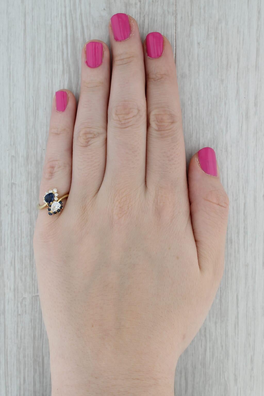 1.43ctw Diamond Blue Sapphire Bypass Ring 18k Yellow Gold Size 6.25 For Sale 4