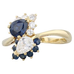 1.43ctw Diamond Blue Sapphire Bypass Ring 18k Yellow Gold Size 6.25