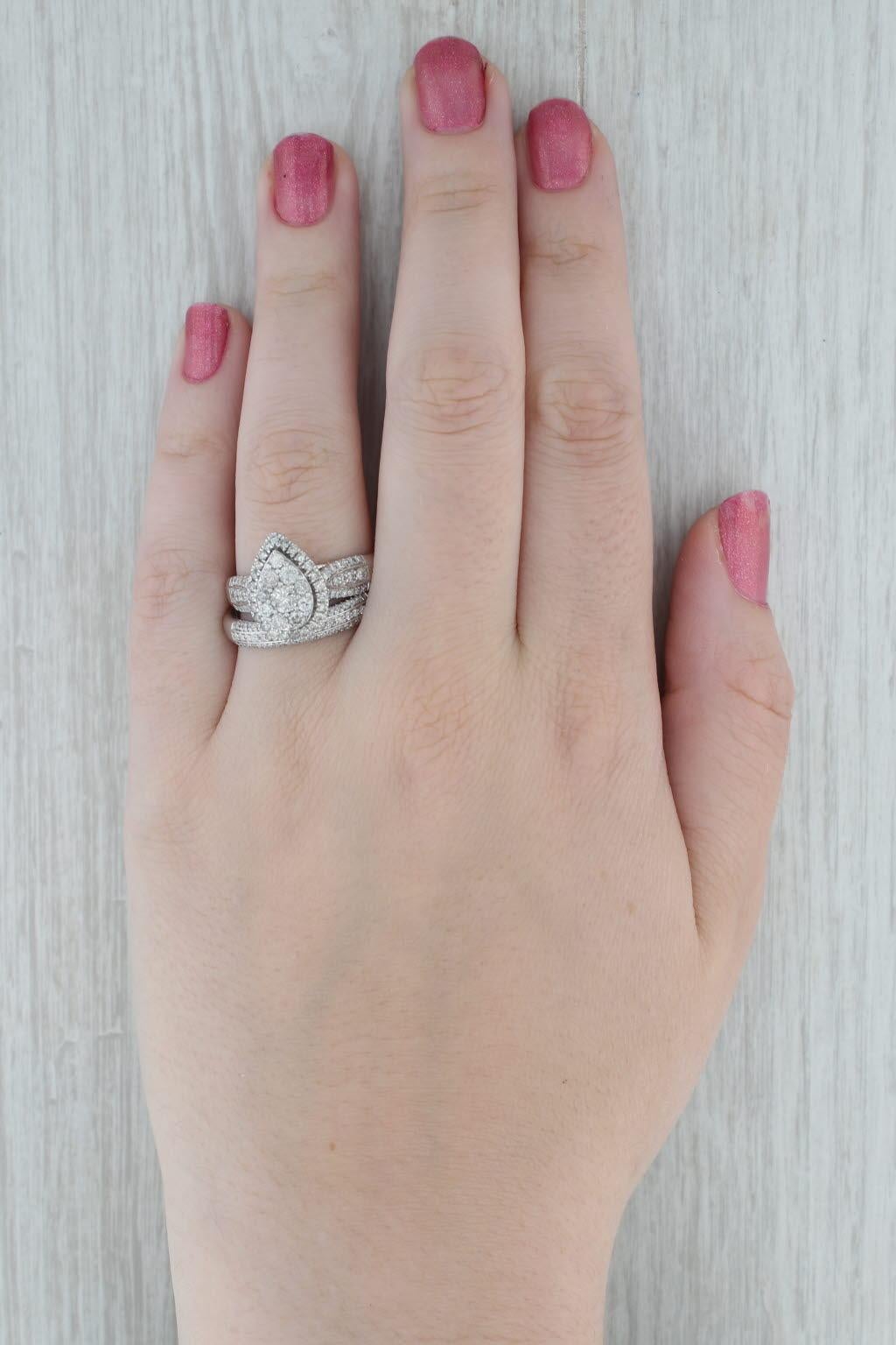 1.43ctw Diamond Pear Halo Engagement Ring Wedding Band Set 10k White Gold Sz 11 5