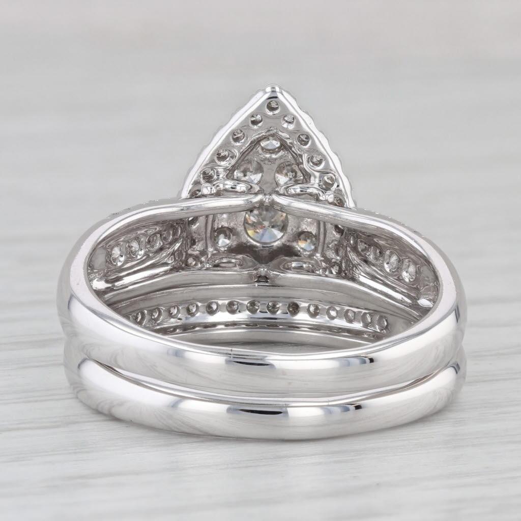 Round Cut 1.43ctw Diamond Pear Halo Engagement Ring Wedding Band Set 10k White Gold Sz 11