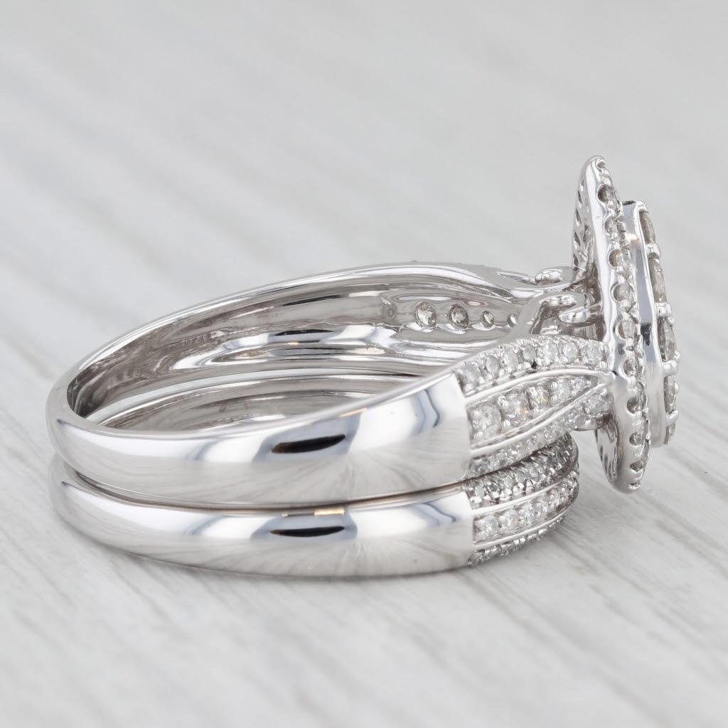 1.43ctw Diamond Pear Halo Engagement Ring Wedding Band Set 10k White Gold Sz 11 In Good Condition In McLeansville, NC