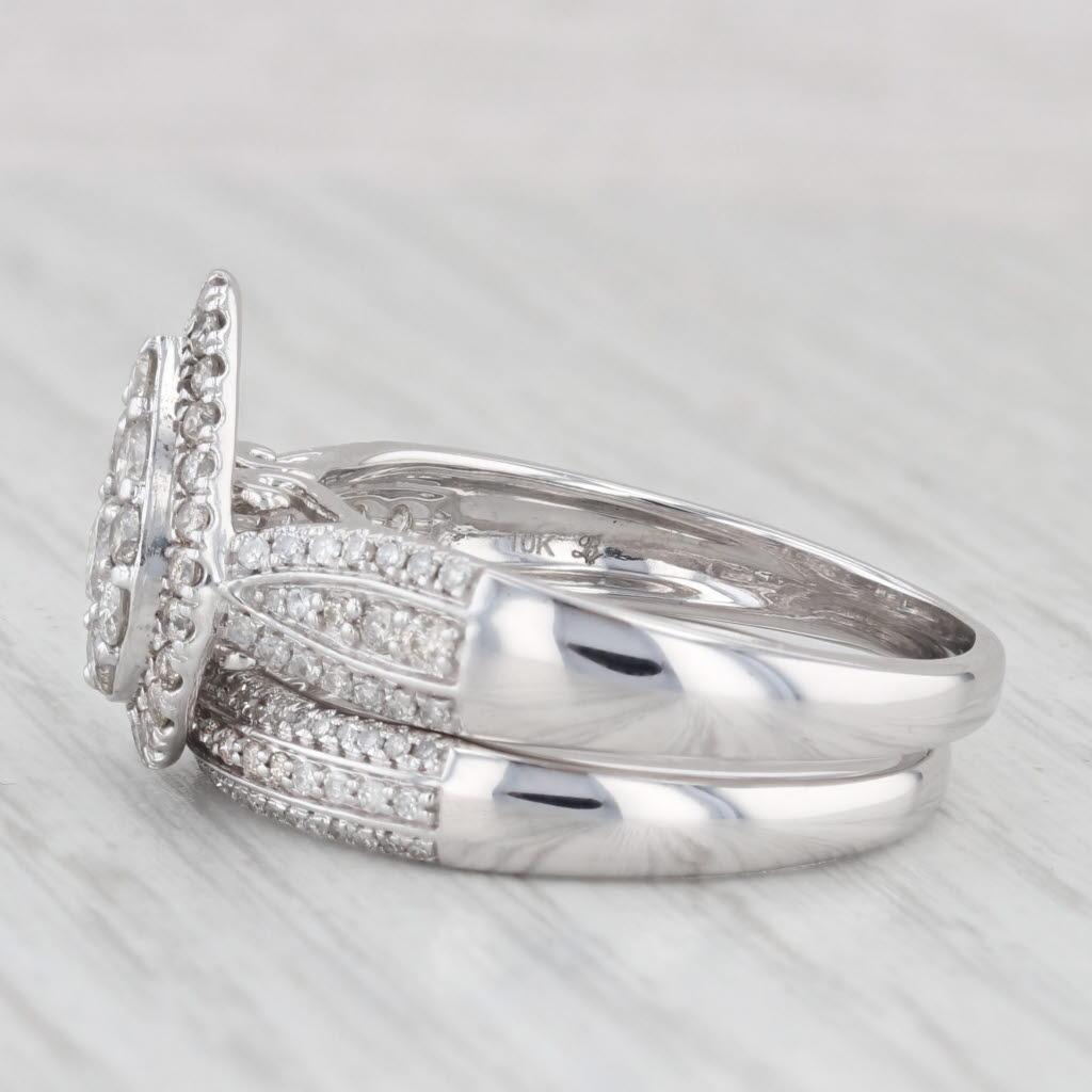 Women's 1.43ctw Diamond Pear Halo Engagement Ring Wedding Band Set 10k White Gold Sz 11
