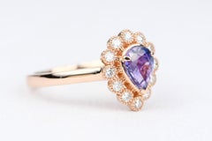 1.43ctw Purple Sapphire Milgrain Diamond Halo 14k Gold Engagement Ring AD1974
