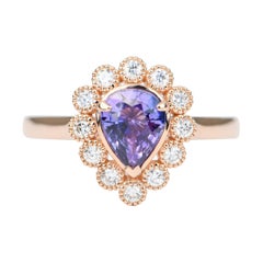 1.43ctw Purple Sapphire Milgrain Diamond Halo 14k Gold Engagement Ring AD1974