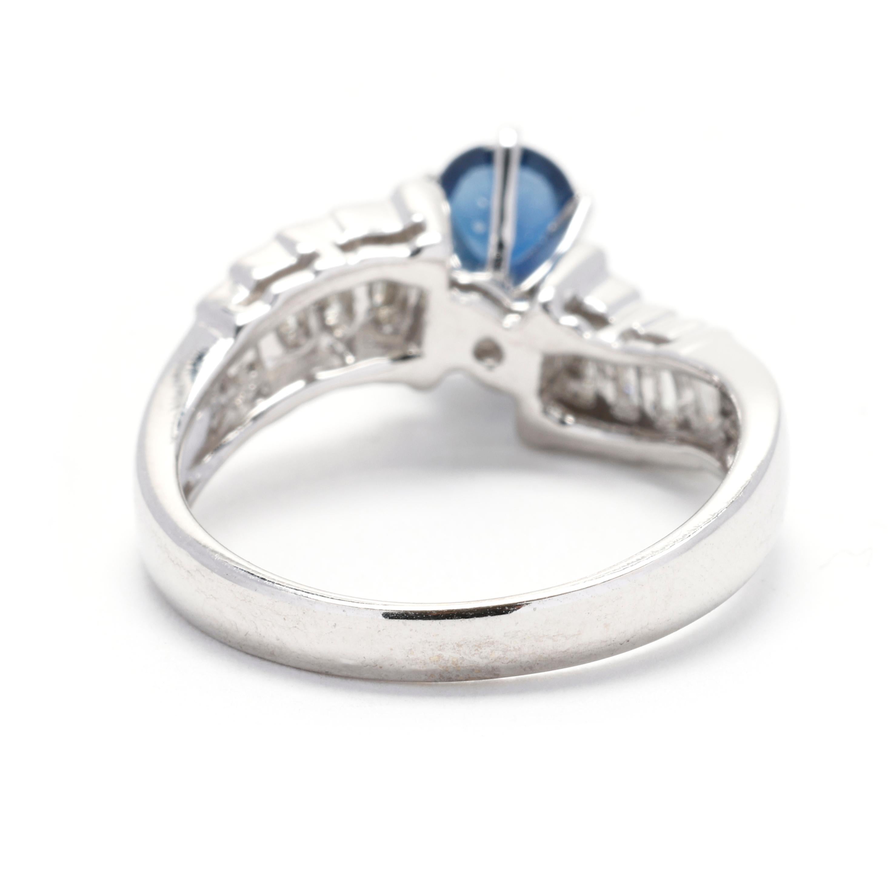 Tapered Baguette 1.43ctw Sapphire and Diamond Engagement Ring, 14k White Gold, Ring Size 6.5 For Sale