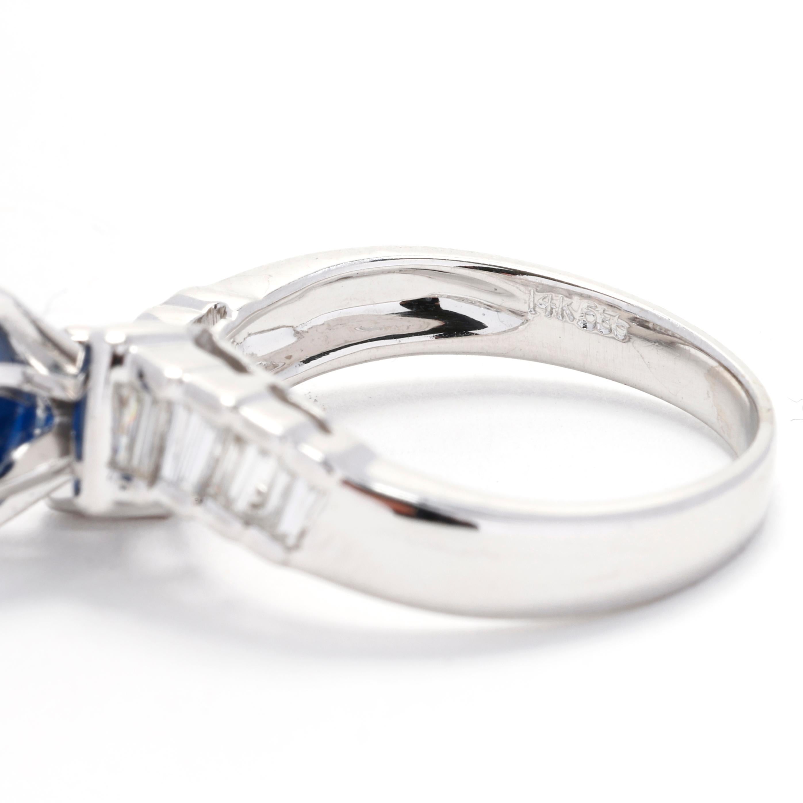 Women's or Men's 1.43ctw Sapphire and Diamond Engagement Ring, 14k White Gold, Ring Size 6.5 For Sale