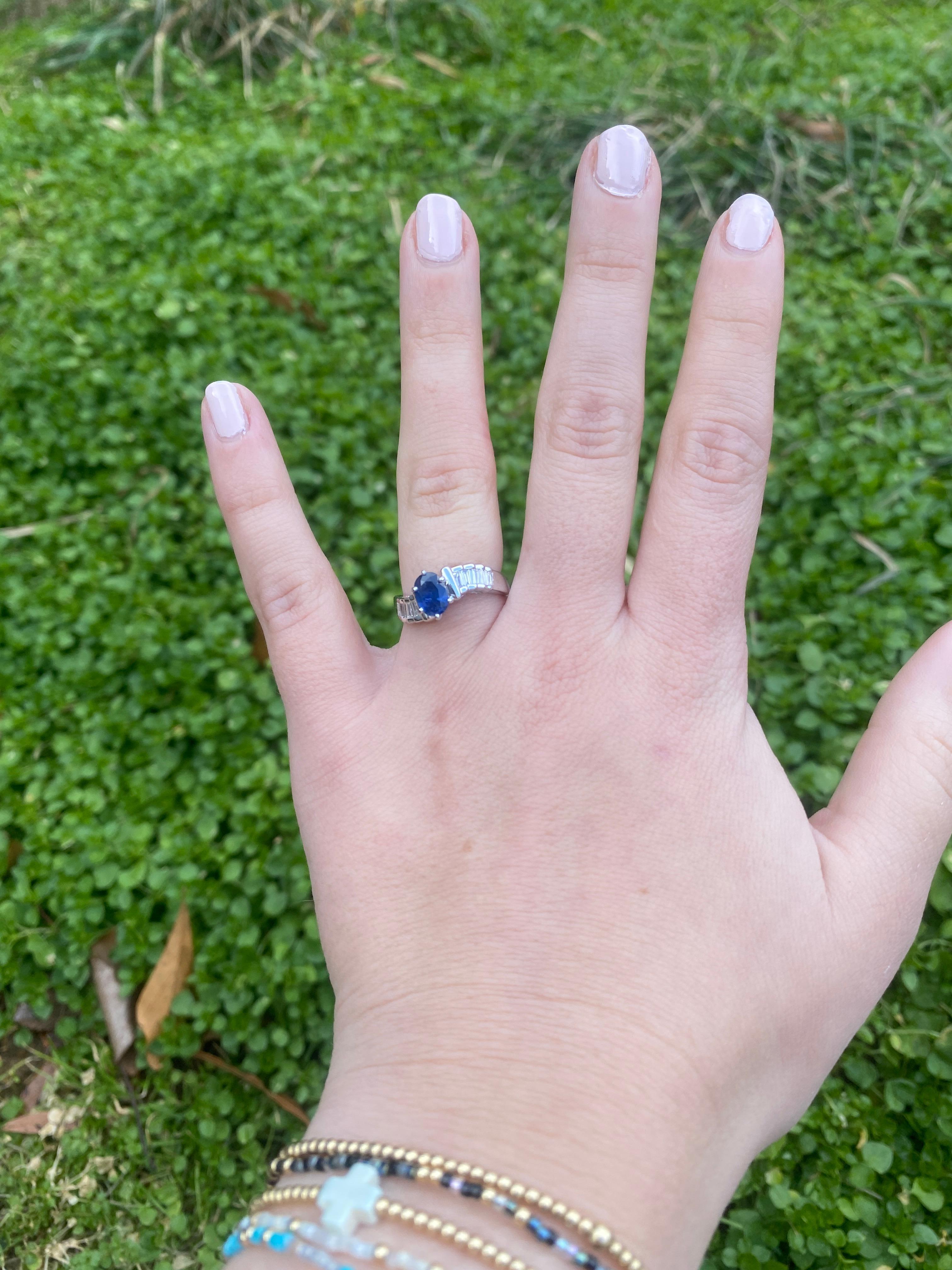 1.43ctw Sapphire and Diamond Engagement Ring, 14k White Gold, Ring Size 6.5 For Sale 1