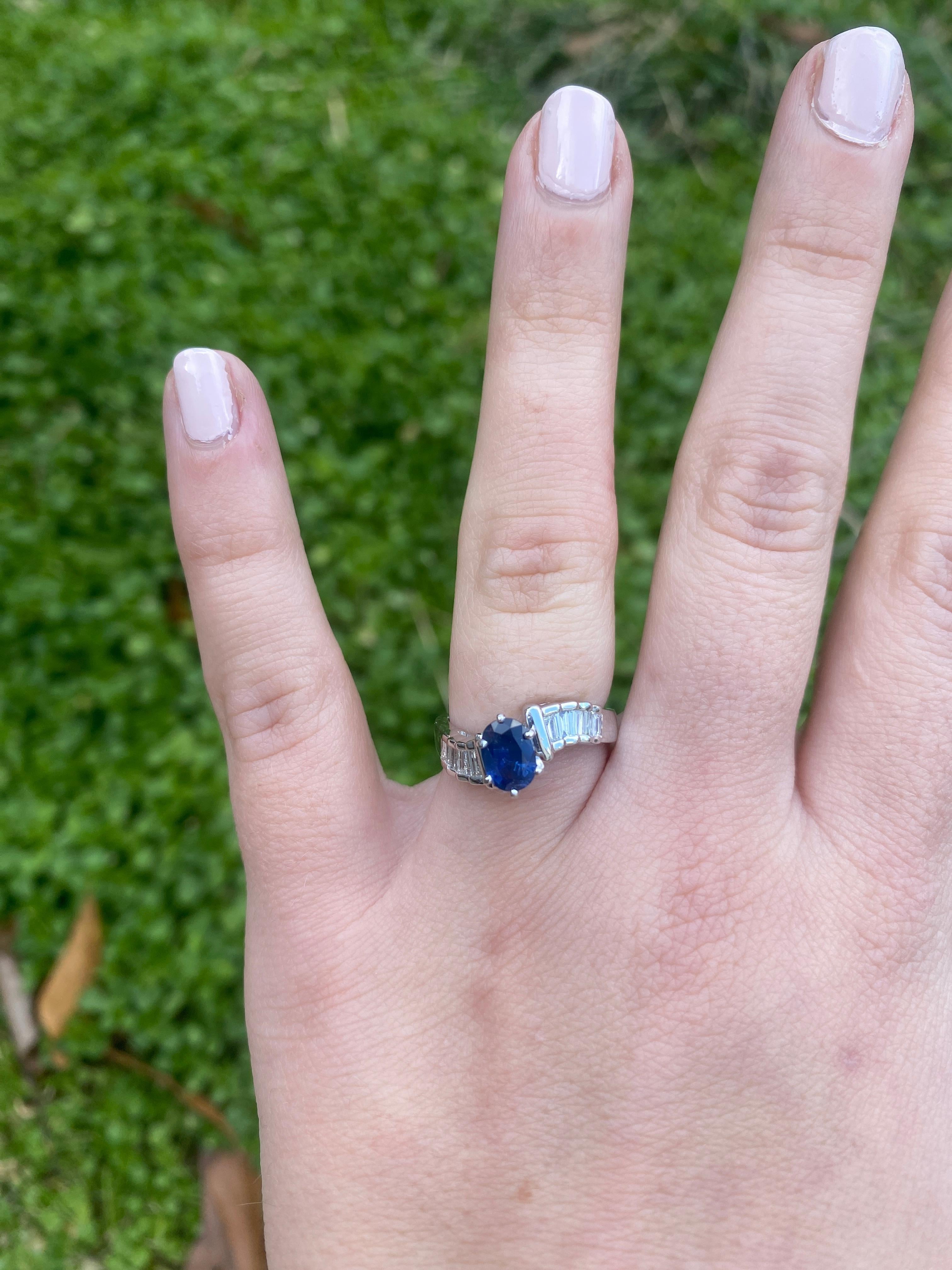 1.43ctw Sapphire and Diamond Engagement Ring, 14k White Gold, Ring Size 6.5 For Sale 2