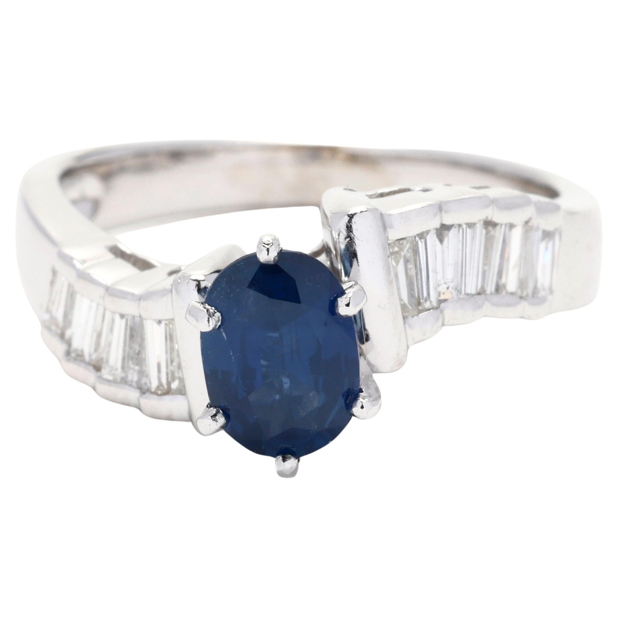 1.43ctw Sapphire and Diamond Engagement Ring, 14k White Gold, Ring Size 6.5