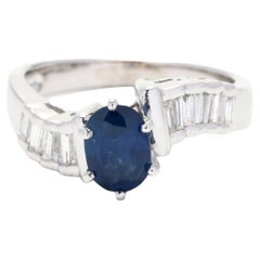 1.43ctw Sapphire and Diamond Engagement Ring, 14k White Gold, Ring Size 6.5