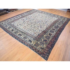 14'3"x15'7" Ivory Antique All Over Design Hand Knotted Pure Wool XL Oriental Rug