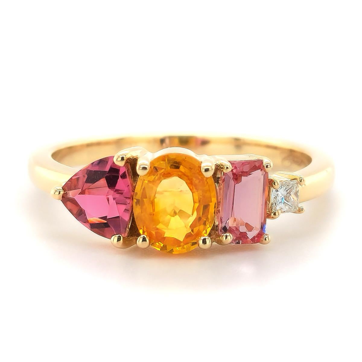 Mixed Cut 1.44 Сarats Sapphire, Tourmaline, Imperial Topaz, and Diamond Ring For Sale