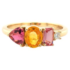 Yellow Sapphire, Pink Tourmaline, Imperial Topaz, and Diamond Ring 1.44 CTW