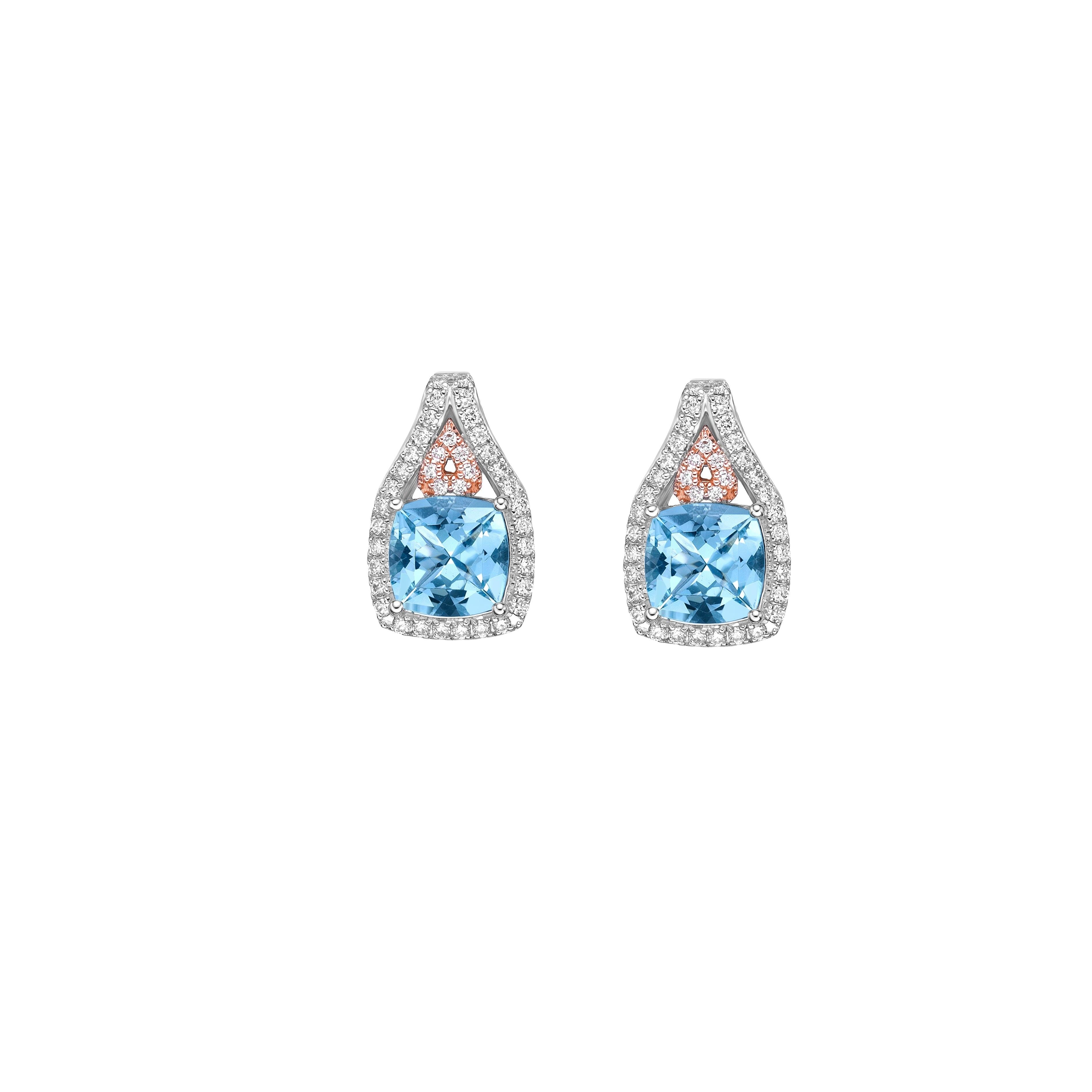 Contemporary 1.44 Carat Aquamarine Stud Earrings in 18Karat White Rose Gold with Diamond. For Sale