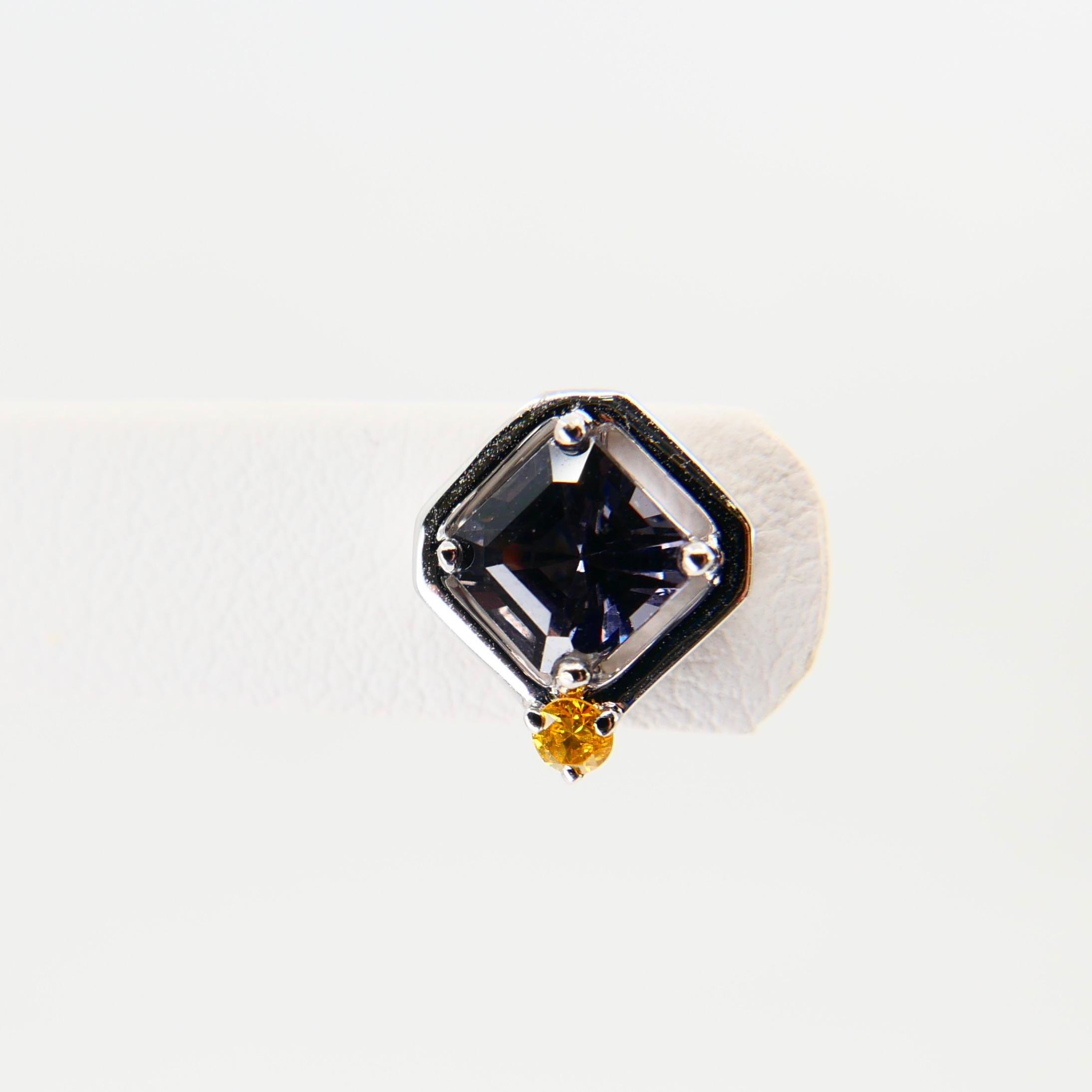 Asscher-Schliff Spinell 5 mm x 5 mm & Fancy Vivid Yellow Diamant 18K Ohrstecker. im Angebot 5