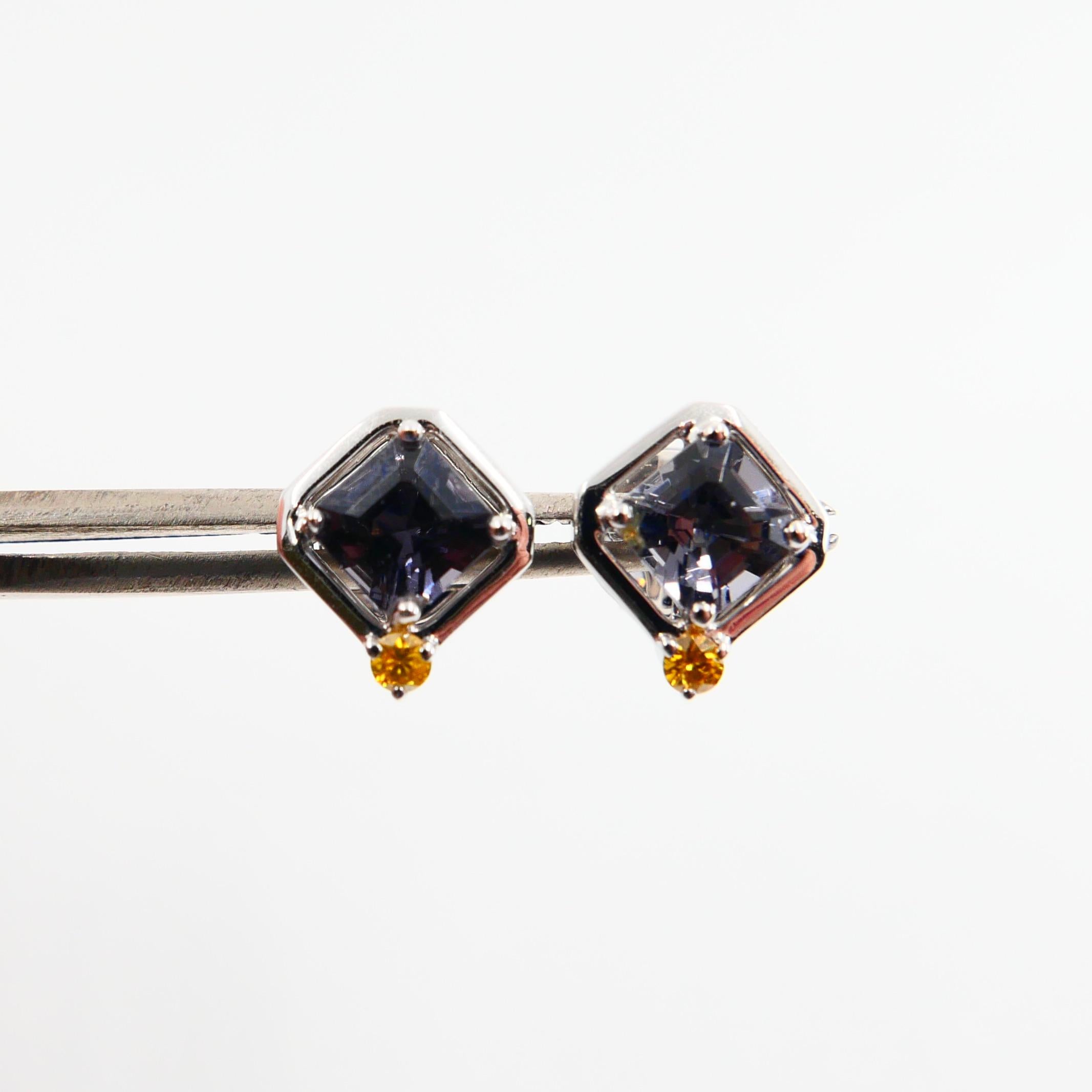 Asscher-Schliff Spinell 5 mm x 5 mm & Fancy Vivid Yellow Diamant 18K Ohrstecker. im Angebot 6