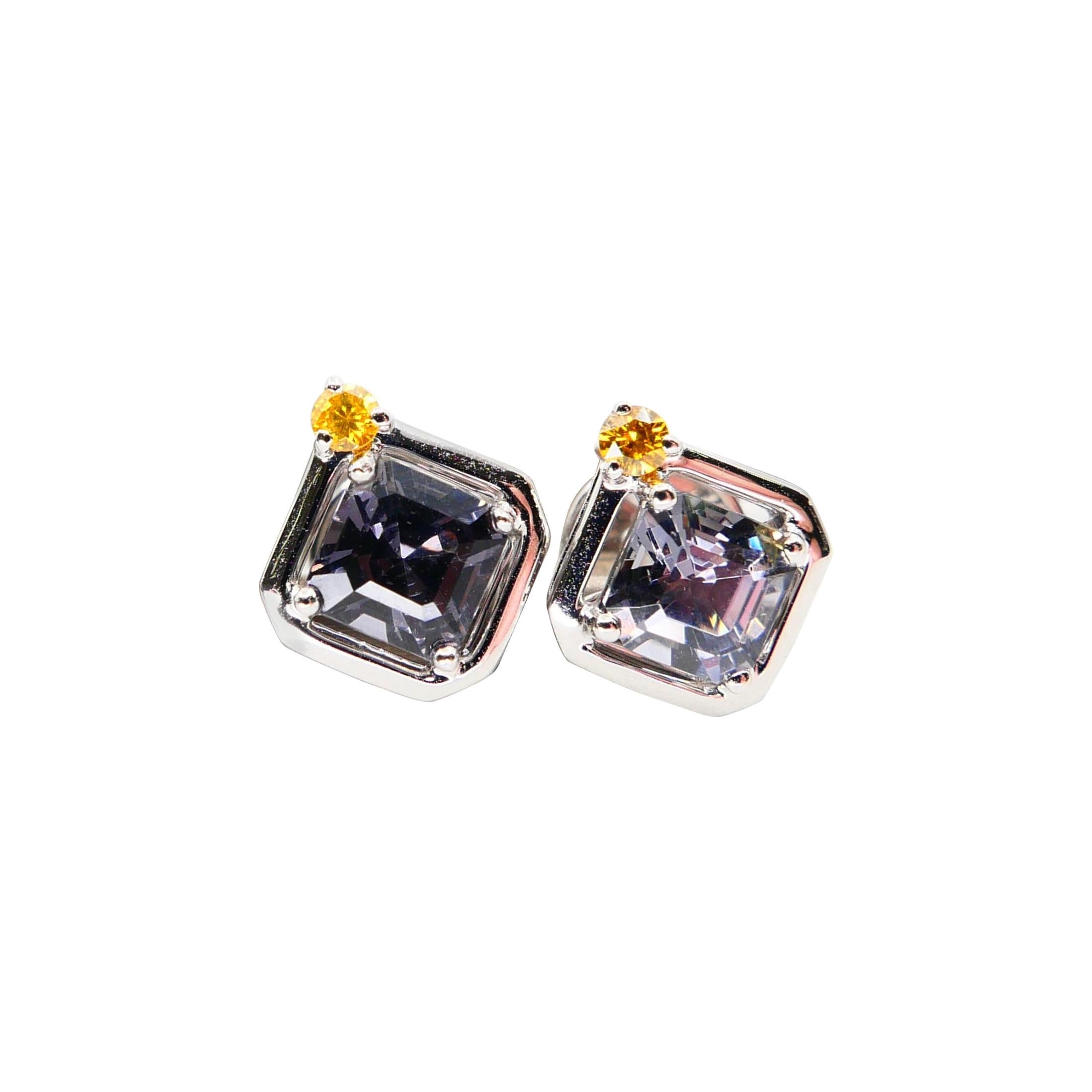 Asscher-Schliff Spinell 5 mm x 5 mm & Fancy Vivid Yellow Diamant 18K Ohrstecker. im Zustand „Neu“ im Angebot in Hong Kong, HK