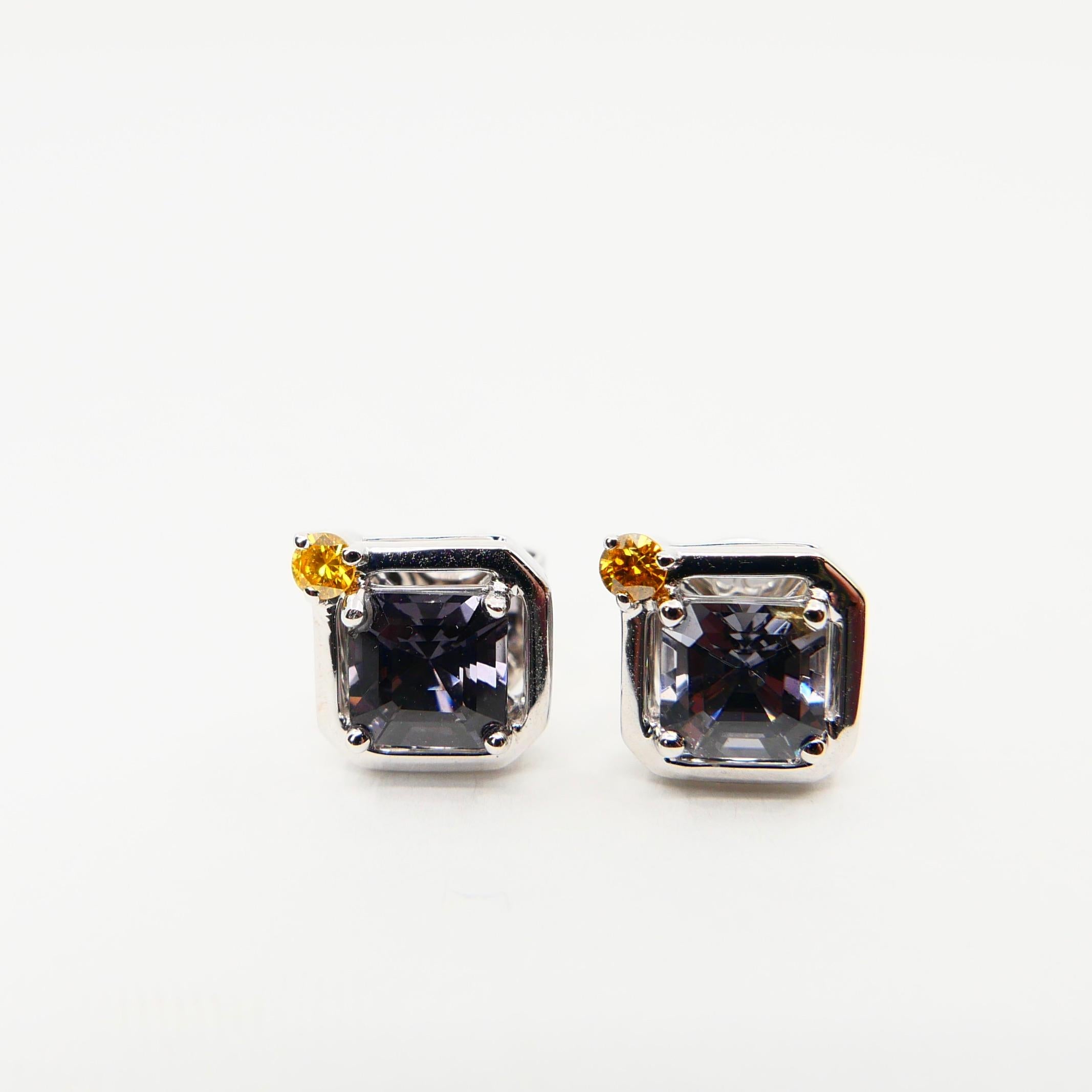 Asscher-Schliff Spinell 5 mm x 5 mm & Fancy Vivid Yellow Diamant 18K Ohrstecker. Damen im Angebot