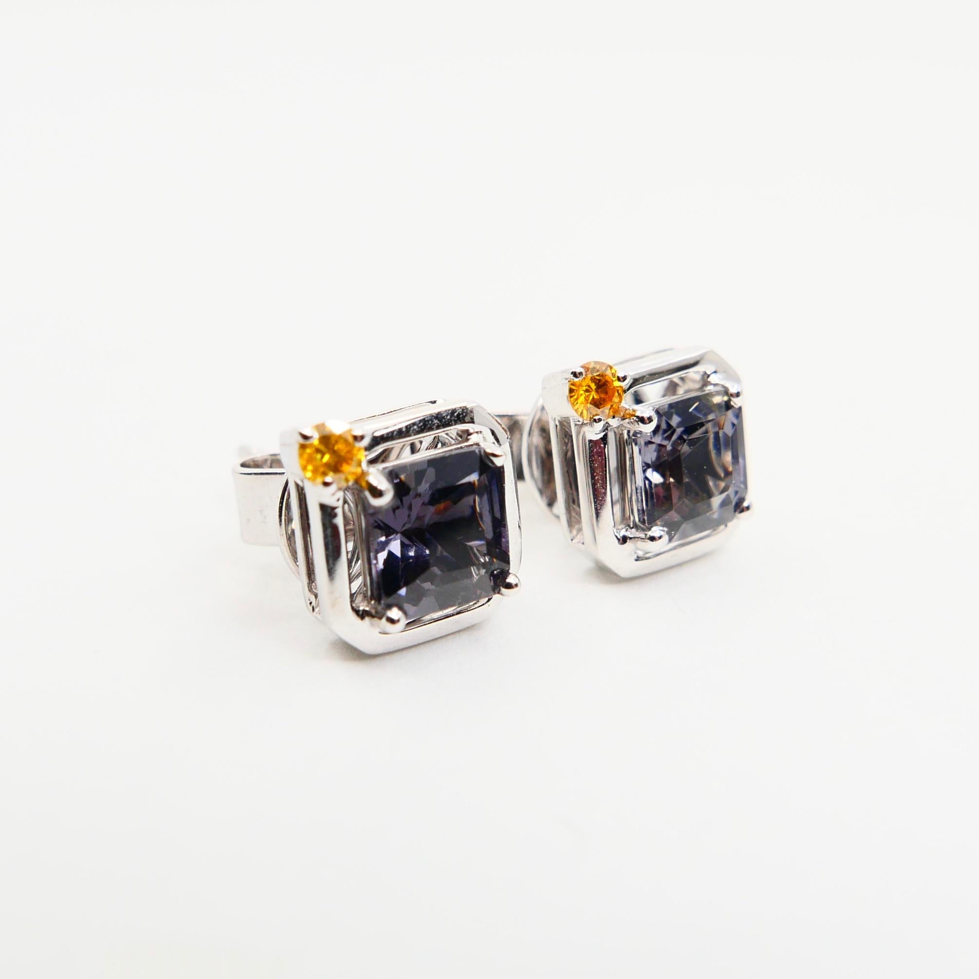 Asscher-Schliff Spinell 5 mm x 5 mm & Fancy Vivid Yellow Diamant 18K Ohrstecker. im Angebot 3