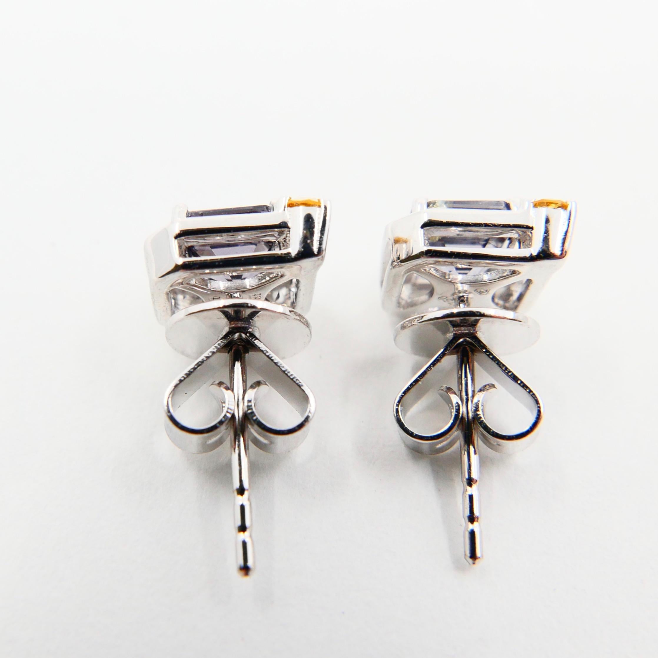 Asscher-Schliff Spinell 5 mm x 5 mm & Fancy Vivid Yellow Diamant 18K Ohrstecker. im Angebot 4
