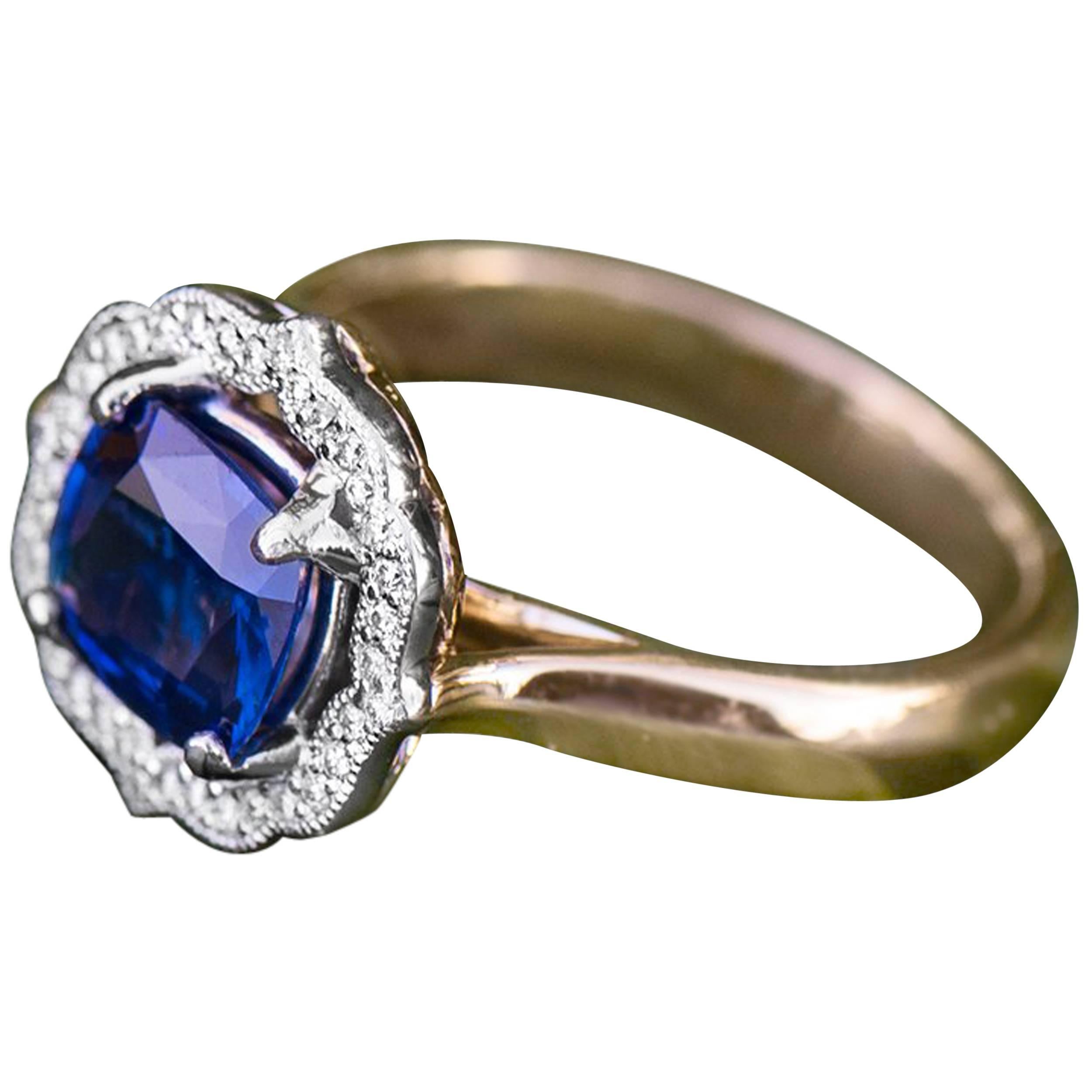 1.44 Carat Blue Sapphire and Diamond Ring in 14 Karat White and Yellow Gold