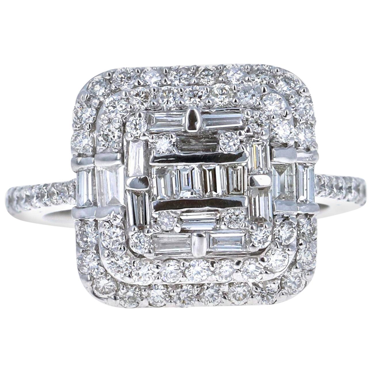 1.44 Carat Diamond 14 Karat White Gold Cocktail Cluster Ring For Sale