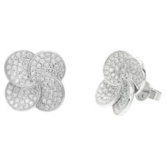 1.44 Carat Diamond Flower Stud Earrings 18K White Gold