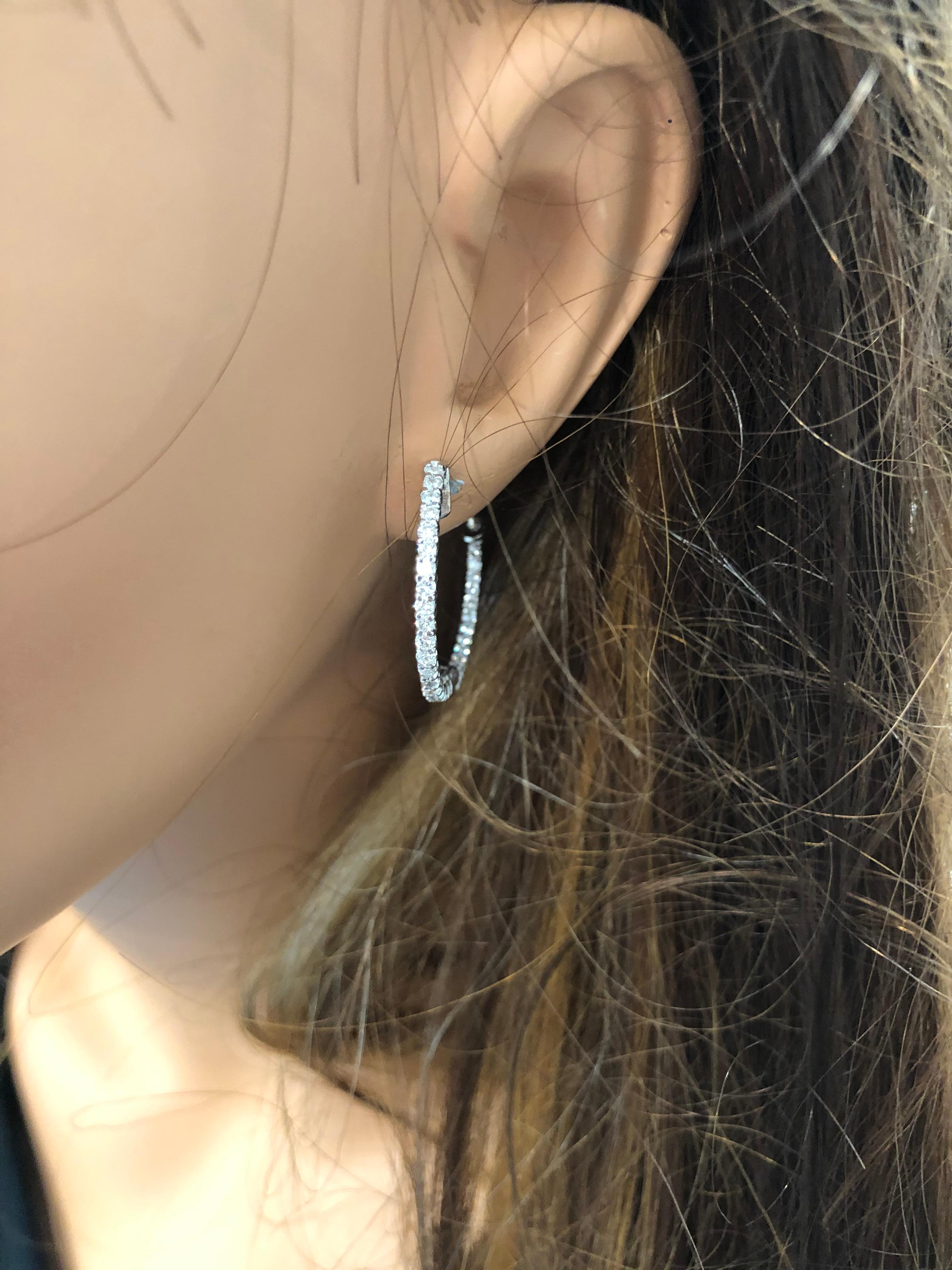 Contemporary 1.44 Carat Diamond in and Out Hoops Earrings in 14 Karat White Gold For Sale