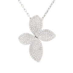 1.44 Carat Diamond Pave Flower Pendant Necklace 18 Karat in Stock
