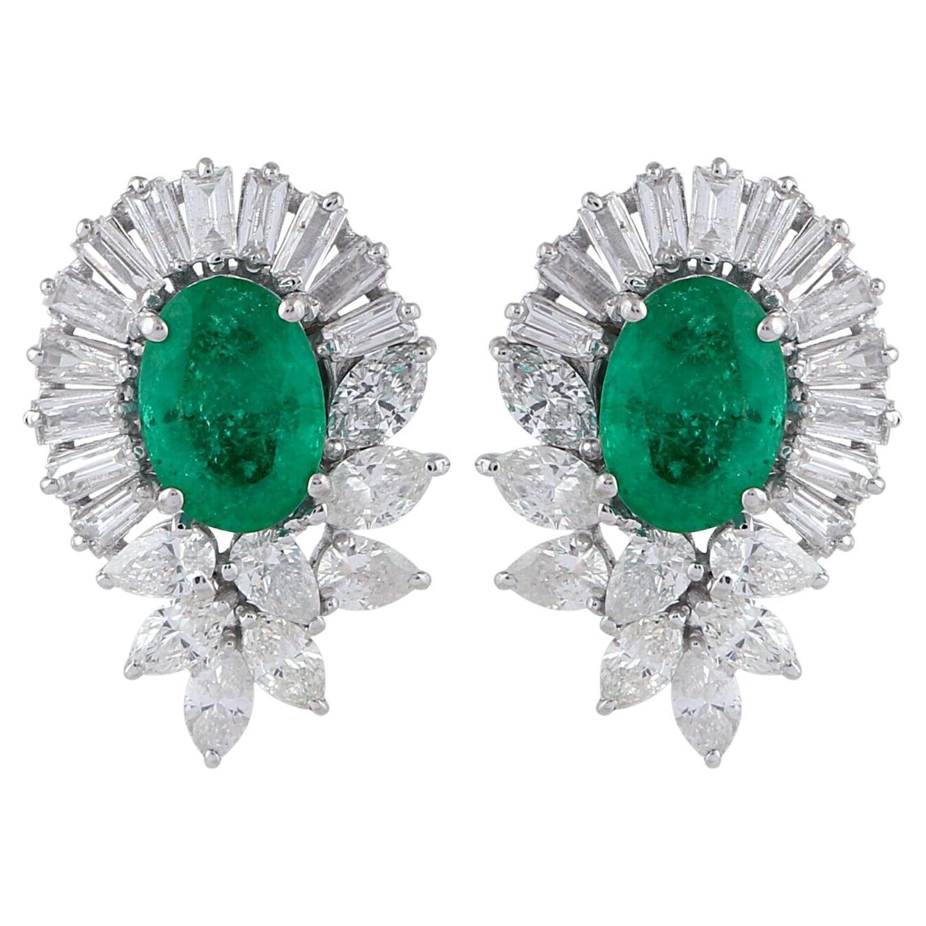 1.44 Carat Emerald Diamond 14 Karat Gold Oval Cluster Stud Earrings