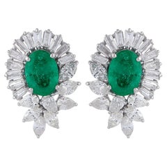 1.44 Carat Emerald Diamond 14 Karat Gold Oval Cluster Earrings