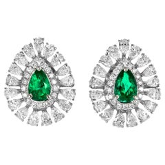 1.44 Carat Natural Colombian Emerald & Diamond Earrings Made in Platinum
