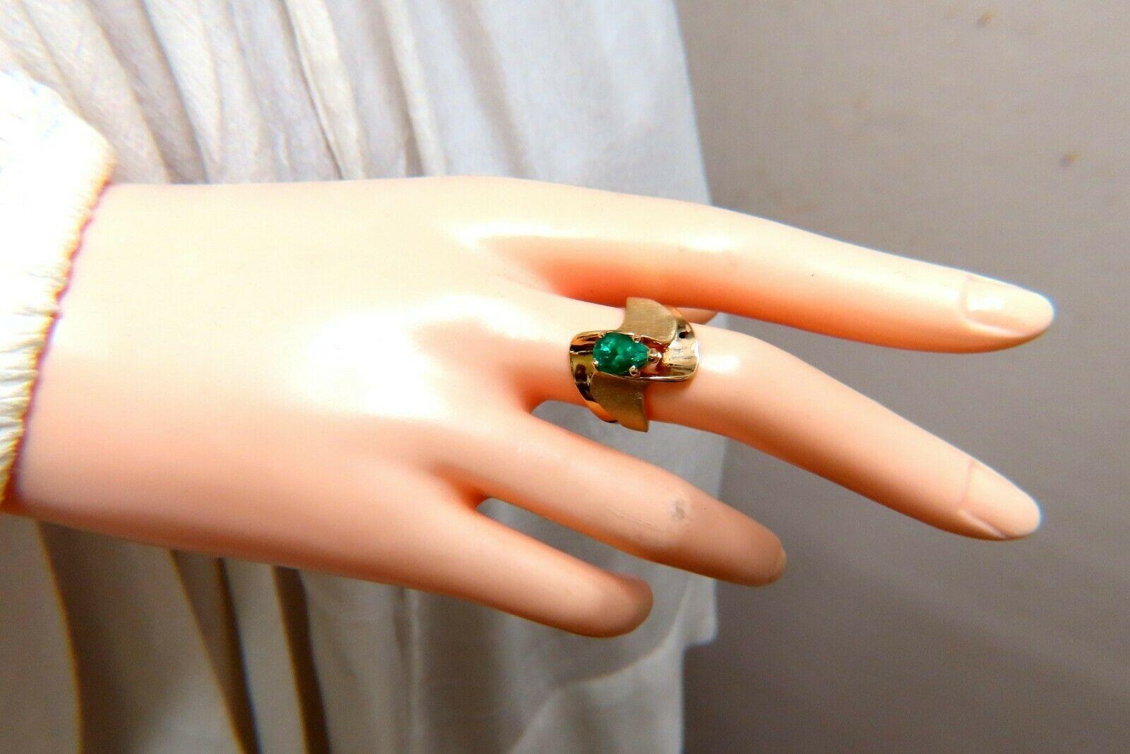 Pear Cut 1.44 Carat Natural Pear-Shaped Emerald Vintage Satinshine Ring 14kt
