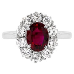 Vintage 1.44 Carat Natural Ruby and Diamond Coronet Cluster Platinum Engagement Ring