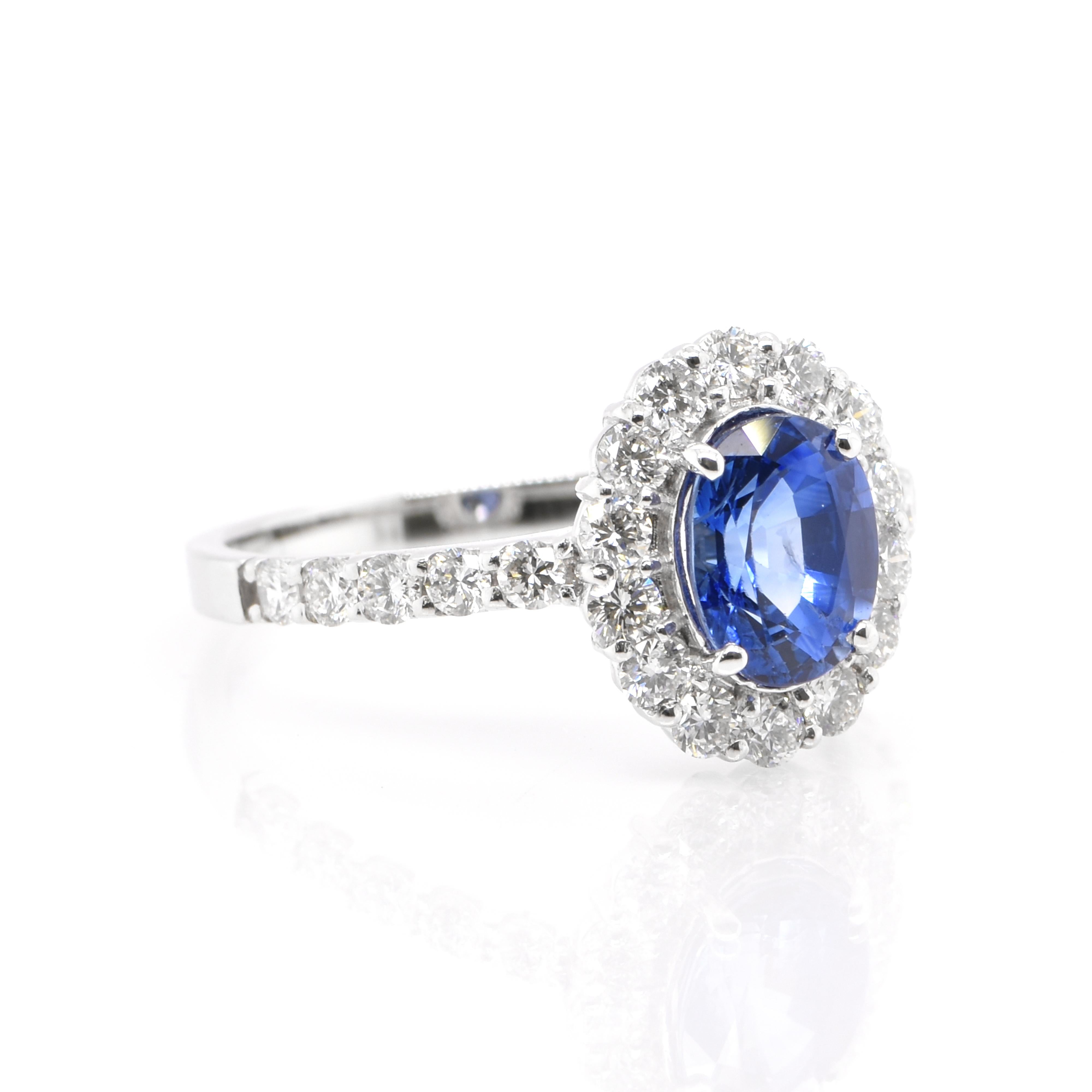 Modern 1.44 Carat, Natural Sapphire and Diamond Diana-Style Ring set in Platinum