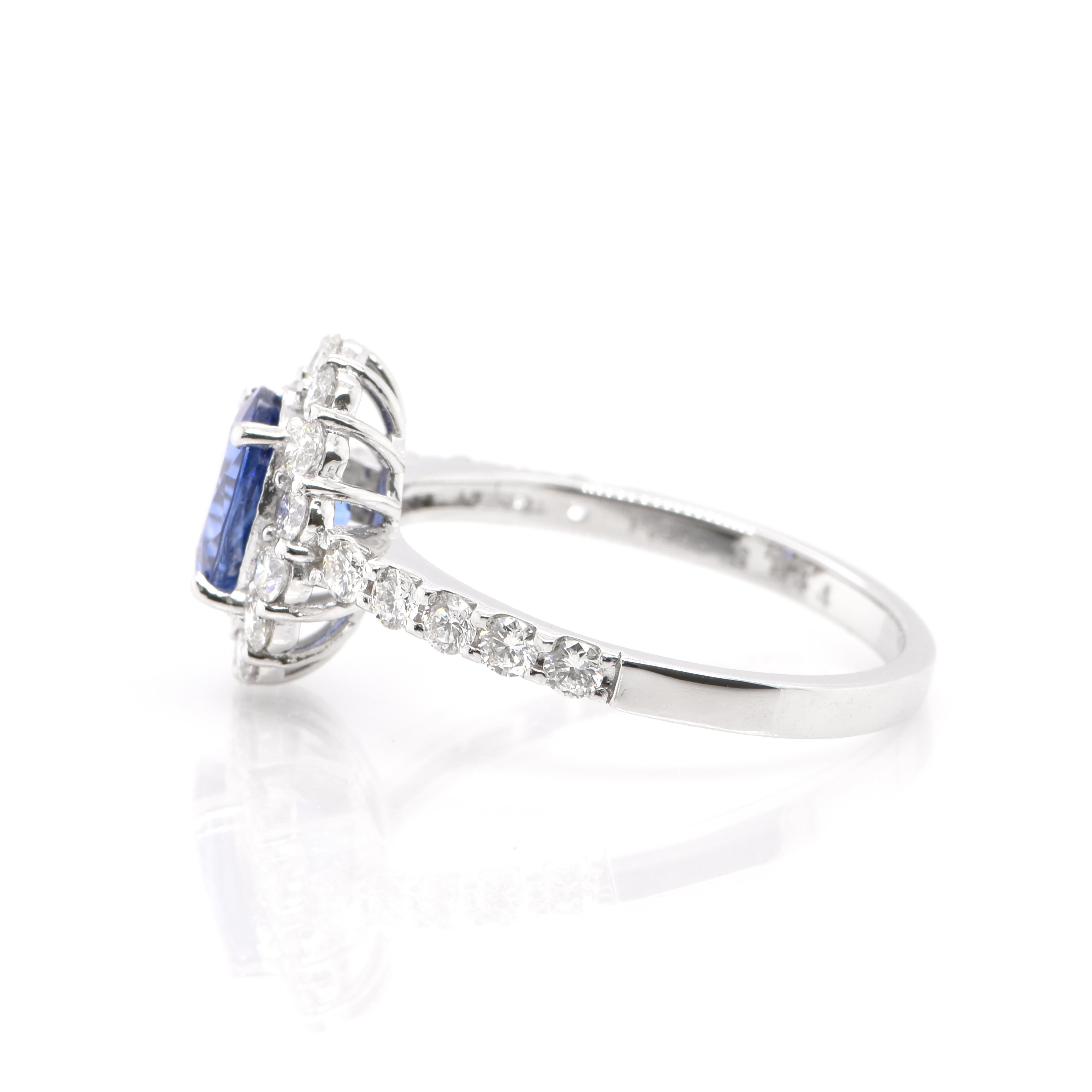 Oval Cut 1.44 Carat, Natural Sapphire and Diamond Diana-Style Ring set in Platinum