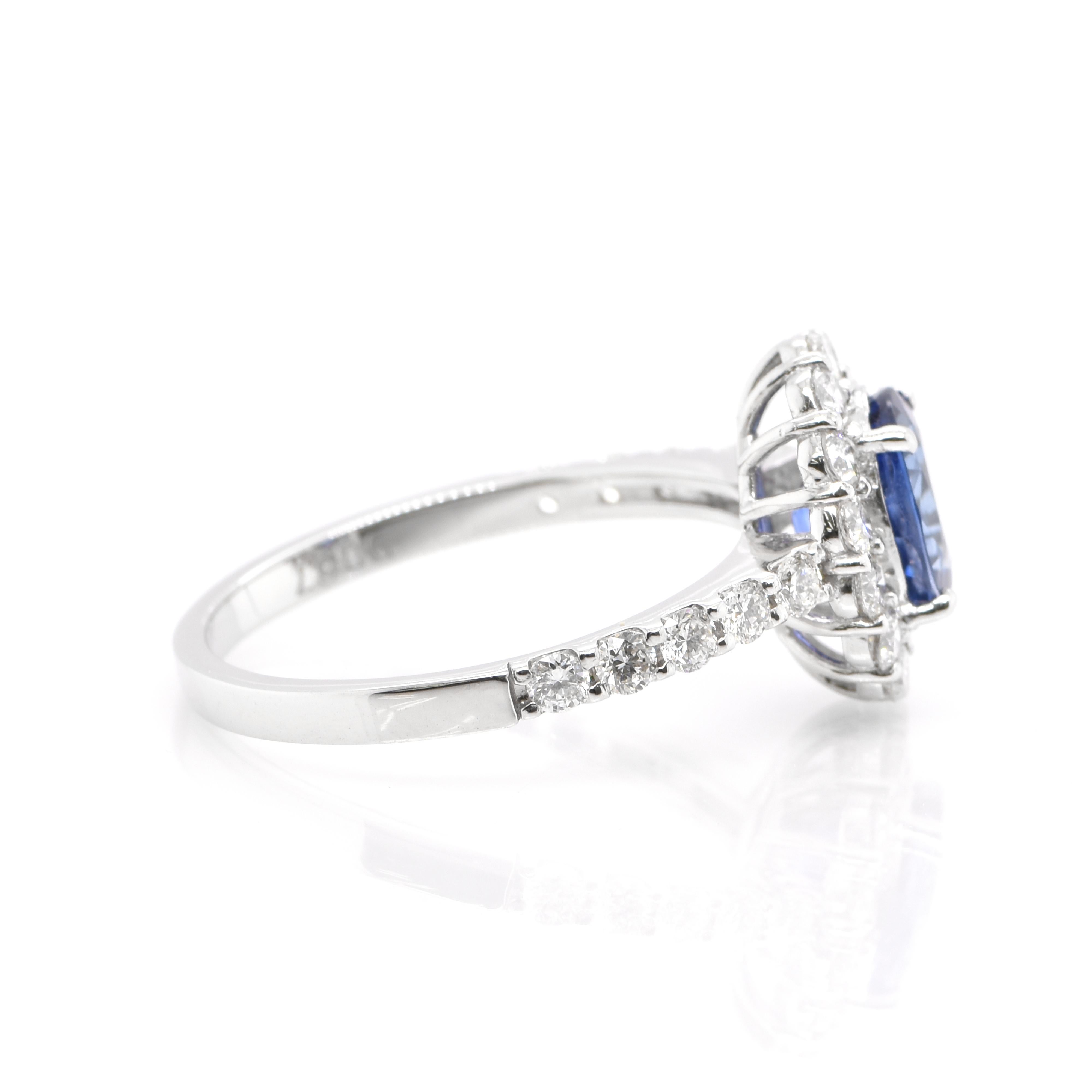 1.44 Carat, Natural Sapphire and Diamond Diana-Style Ring set in Platinum In New Condition In Tokyo, JP
