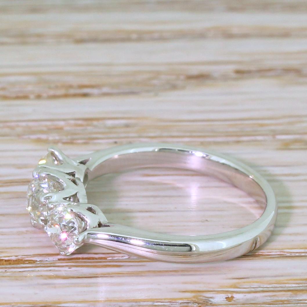 Old Mine Cut 1.44 Carat Old Cut Diamond Trilogy Ring