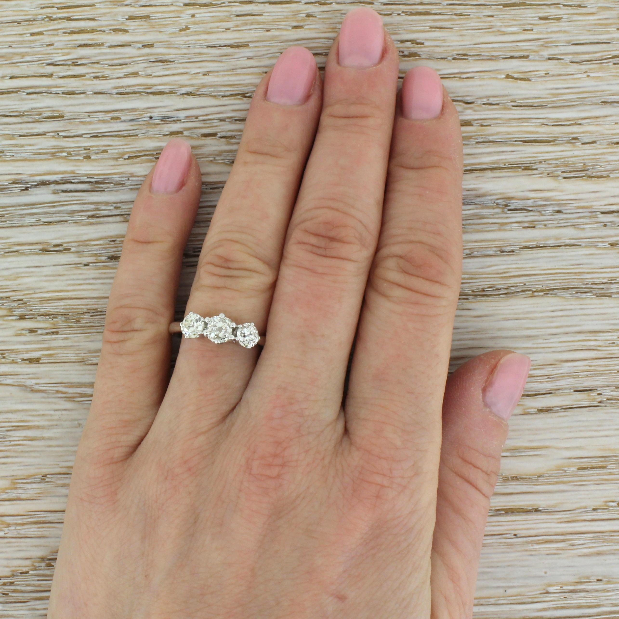 Women's 1.44 Carat Old Cut Diamond Trilogy Ring